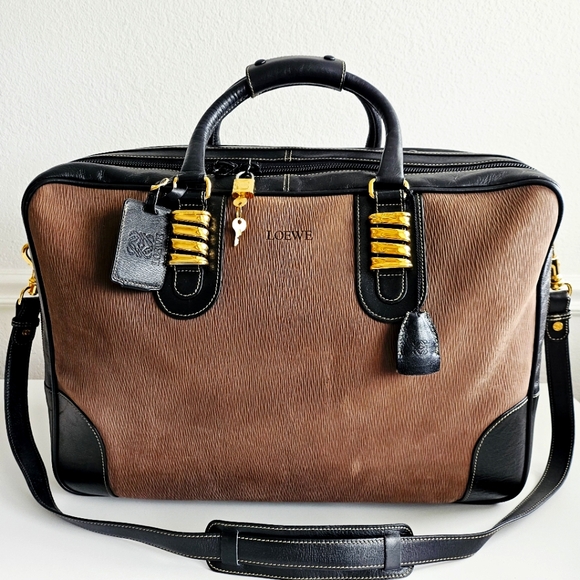 Loewe Brown & Black Leather Travel Bag